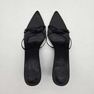Femme LA Womens Black Minimalist Strappy Pointed Toe Kitten Heel Mules Size 38
